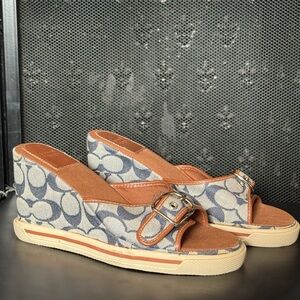 Coach Alyssa Blue and Brown Wedge Sandals Women’s - Unworn Size 8